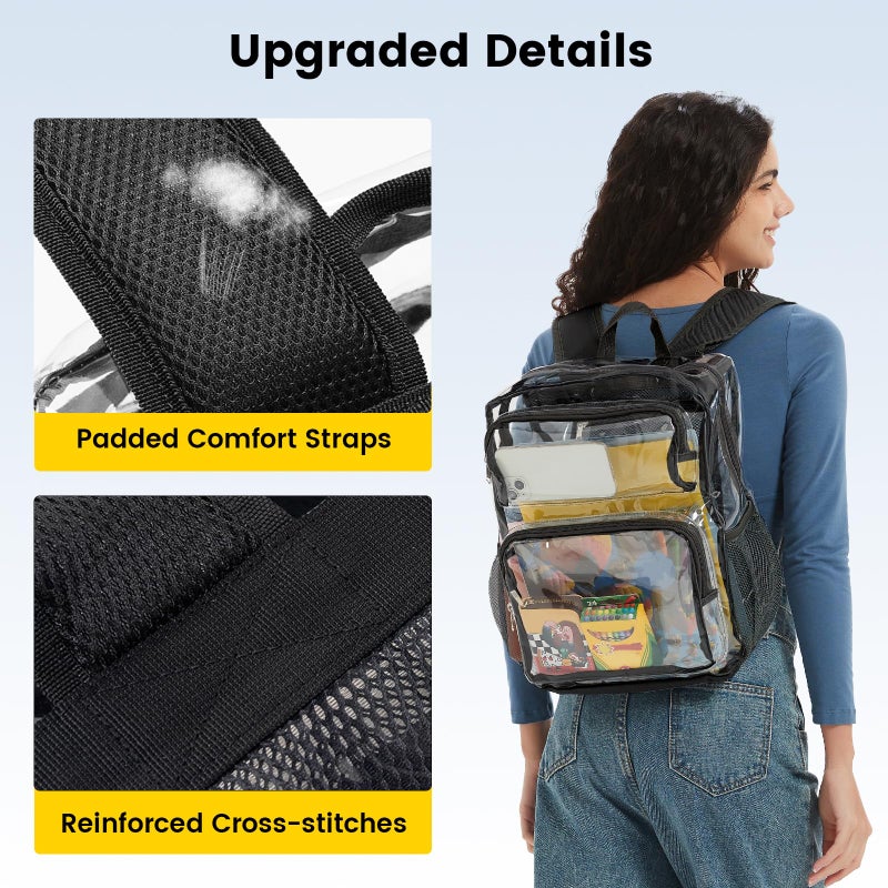 Vorspack Clear Backpack Heavy Duty - Large Clear Bookbag Transparent Backpacks See Through Backpack for College Work Travel Festival - Black - Image 4