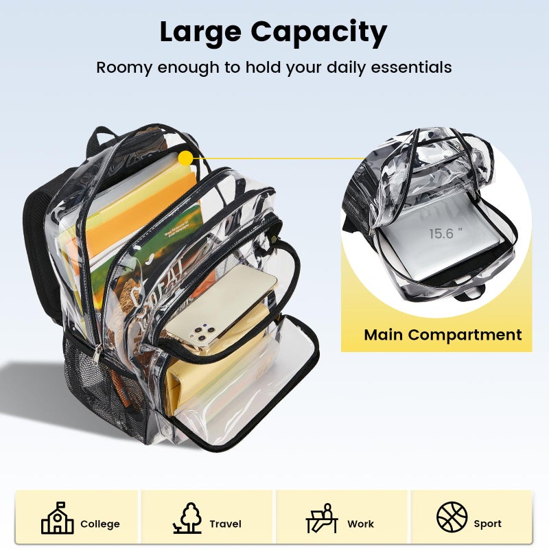 Vorspack Clear Backpack Heavy Duty - Large Clear Bookbag Transparent Backpacks See Through Backpack for College Work Travel Festival - Black - Image 3