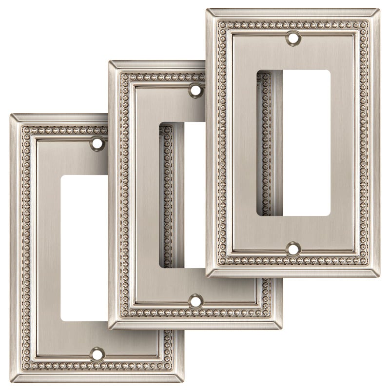 Henne Bery Sunken Pearls Heavy Duty Decorative Wall Plate Switch Plate Outlet Cover Single Decorator 3 Pack Satin Nickel