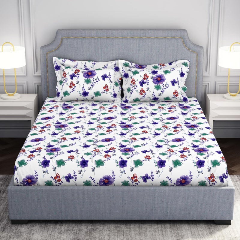 Welspun Microfiber Double Bedsheet 220 Cm X 240 Cm 43 Cm X 68 Cm 105 Tc Sateen Floral Bedsheet Pillow Covers Set Blanc De Blanc Adore - Image 1