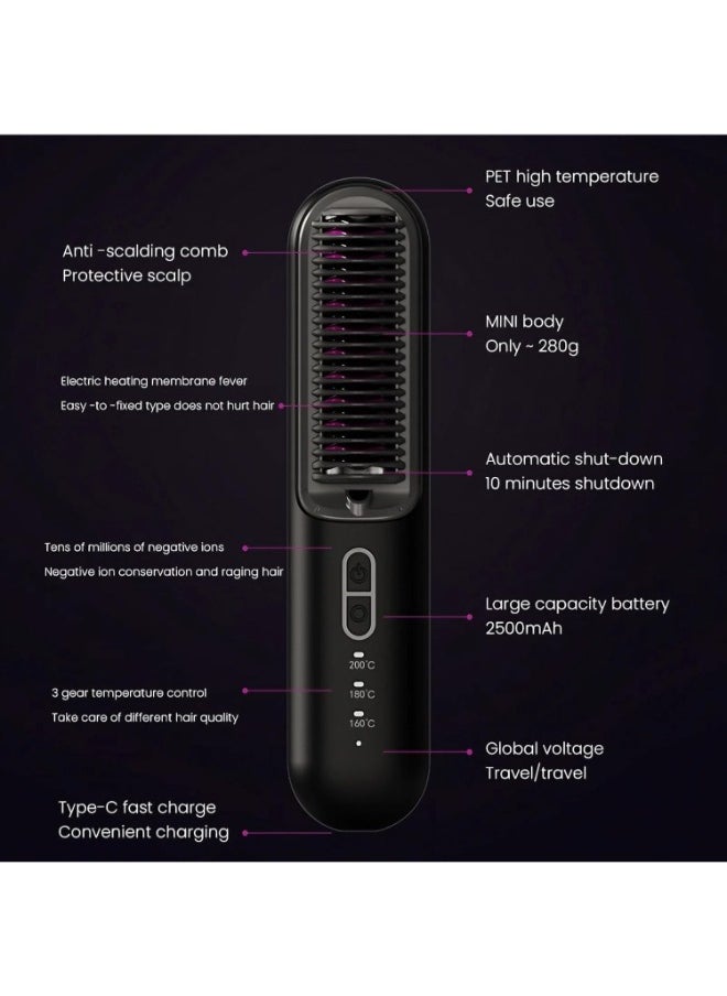 K.SKIN K.Skin Cordless Hair Straightening Comb Negative Lon Hair Care Portable Dua-Purpose Hairdressing Comb Electric Comb Straightening KD382S,Black  - Image 4