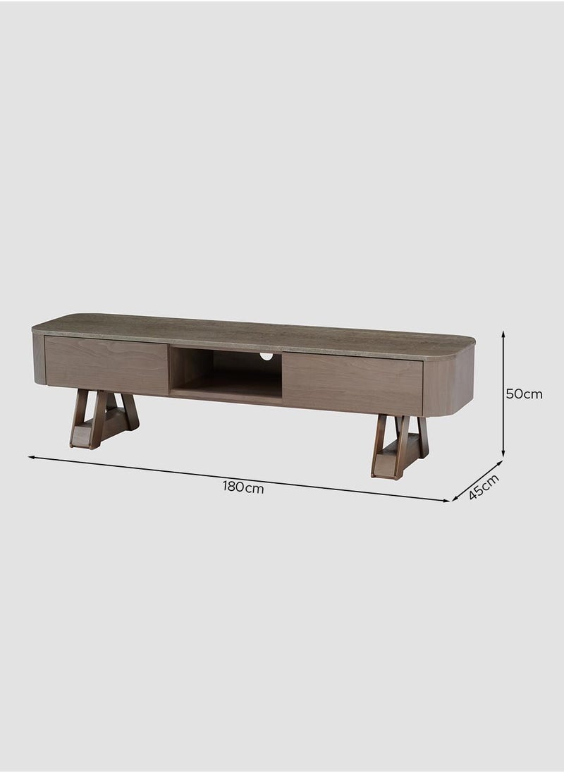 AL HUZAIFA FURNITURE Russell Tv Stand, Grey Marble Top In Walnut Antique Brass  - Image 5