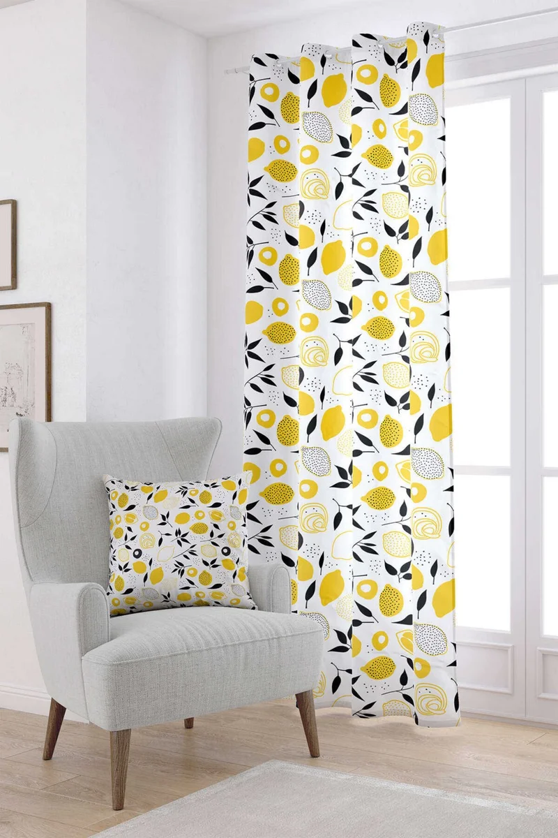 Cango Home White Yellow Lemon Patterned Digital Printed Curtain OYTYK925-PR