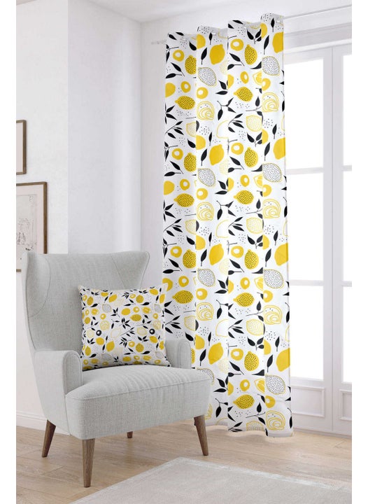 White Yellow Lemon Patterned Digital Printed Curtain OYTYK925-PR