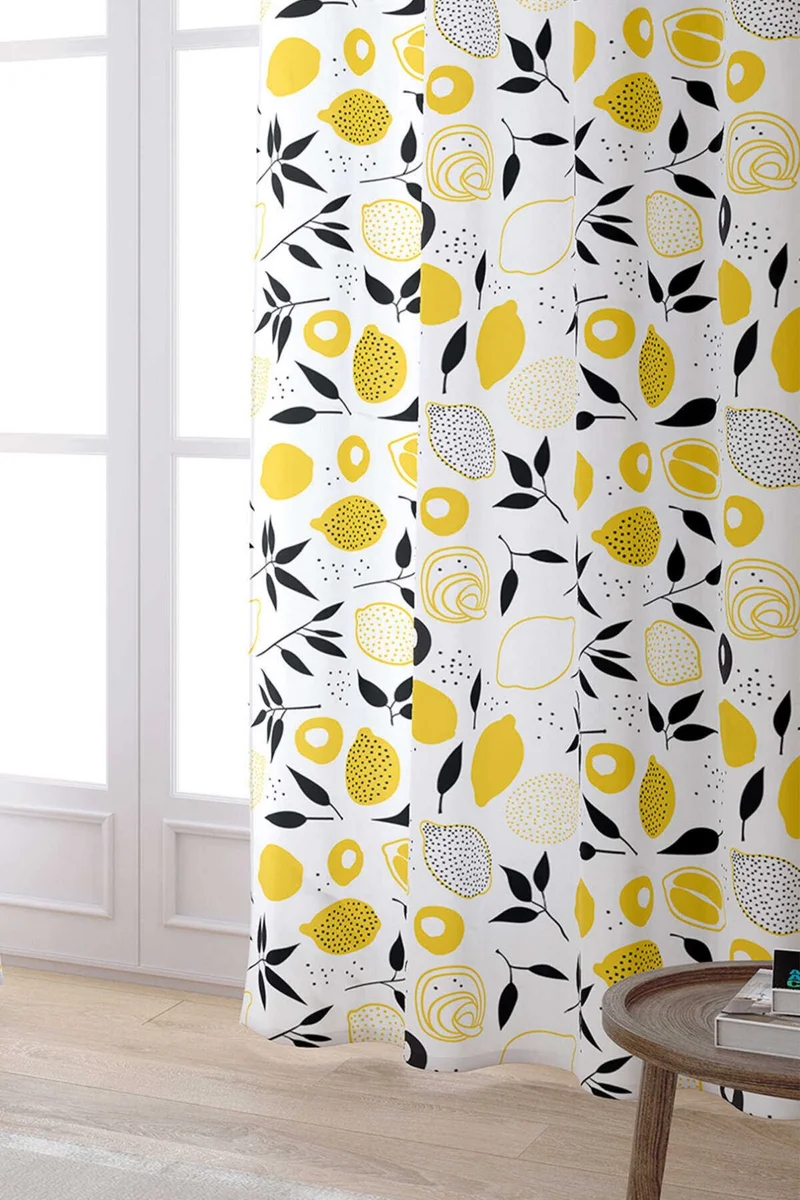 Cango Home White Yellow Lemon Patterned Digital Printed Curtain OYTYK925-PR