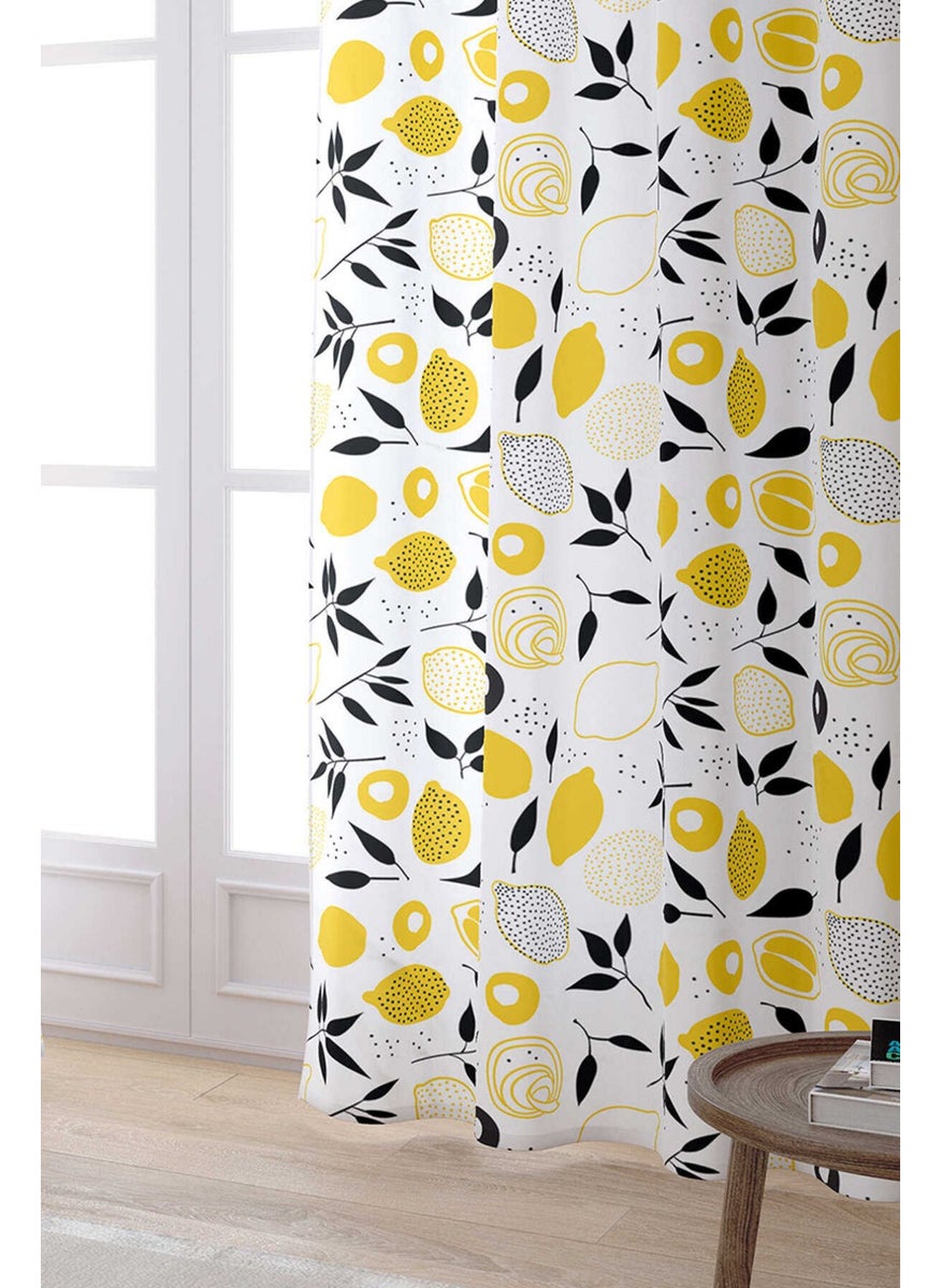 Cango Home - White Yellow Lemon Patterned Digital Printed Curtain OYTYK925-PR - Image 1