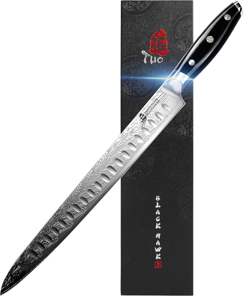 TUO Carving Knife - 12 Inch Brisket Carving Knife for Meat and Turkey - High Carbon Stainless Steel - Full Tang G10 Handle with Gift Box - Black Hawk S Series - Image 1