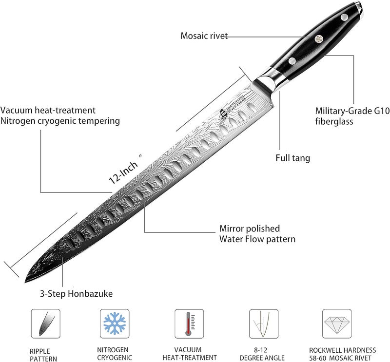 TUO Carving Knife - 12 Inch Brisket Carving Knife for Meat and Turkey - High Carbon Stainless Steel - Full Tang G10 Handle with Gift Box - Black Hawk S Series - Image 3