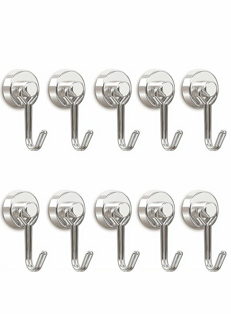 Magnetic Hooks Pack of 10 Silver Heavy Duty Strong Magnet Hook with Rust Proof for Indoor Outdoor Hanging Refrigerator Grill Kitchen Key Holder Locker Classroom - Image 1