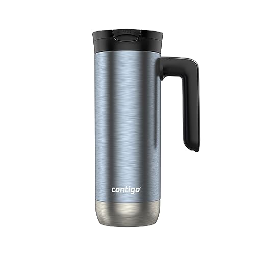Contigo Superior 20 Stainless Steel Travel Mug with Handle LeakProof Lid DoubleWall Insulation for Hot Cold Beverages 20oz Dark Ice Ideal for Commuting and Travel