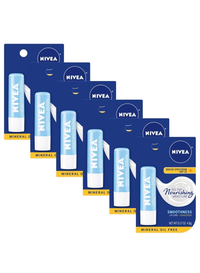 Nivea نيفيا للعناية بالشفاه بسلاسة SPF 15 مع بطاقة، 1 قطعة، عبوة من 6 - Image 1