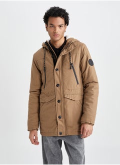 Slim Fit Hooded Plush Lined Parka Jacket