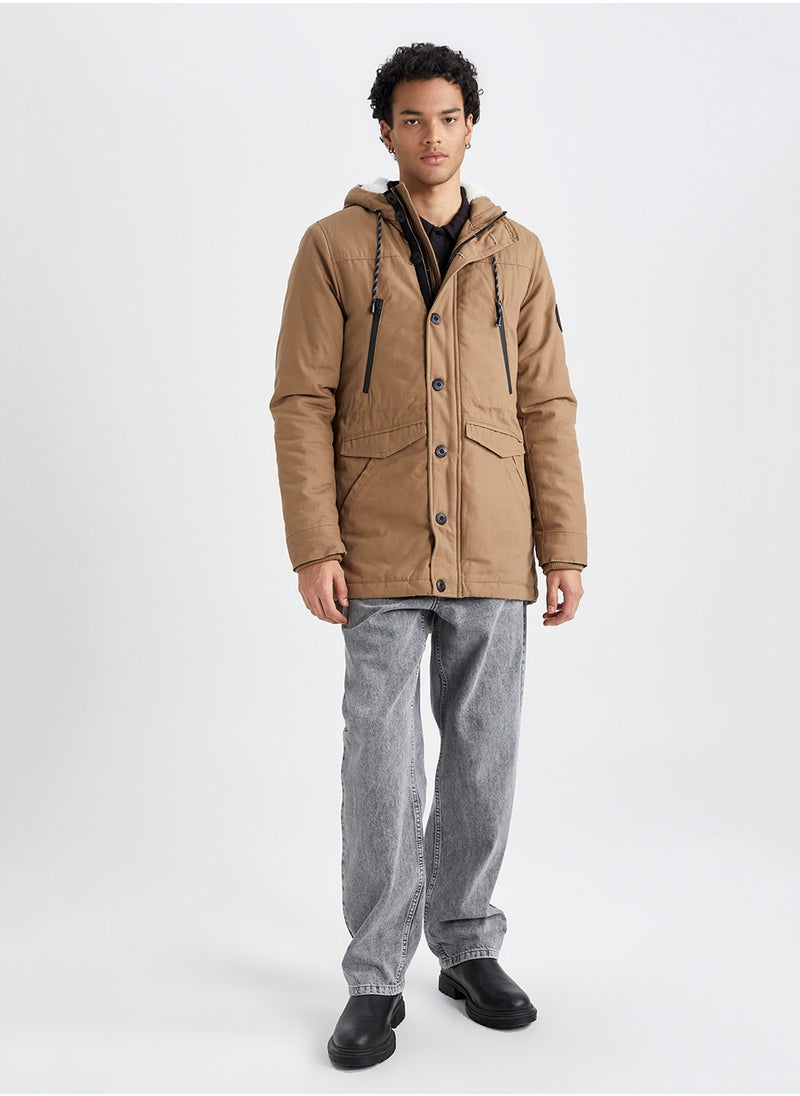 DeFacto - Slim Fit Hooded Plush Lined Parka Jacket - Image 1