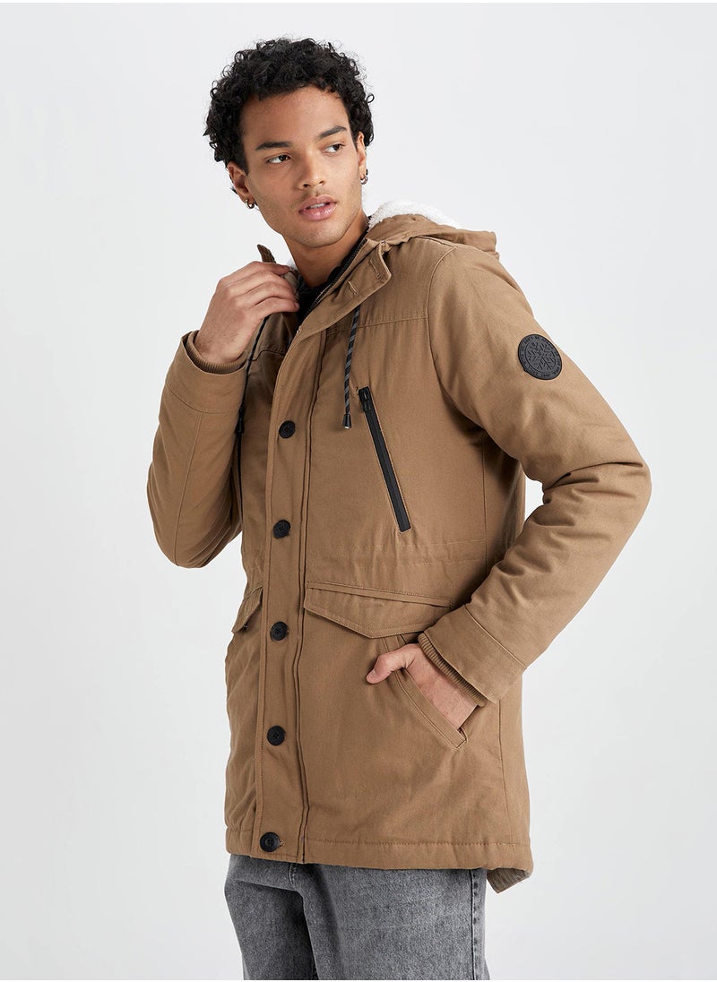 DeFacto - Slim Fit Hooded Plush Lined Parka Jacket - Image 1