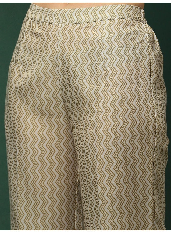 AKS Floral Printed Round Neck Short Sleeves Straight Kurta with Palazzo - Image 3