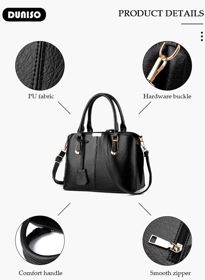DUNISO Women's Handbag with Removable Shoulder Strap, Soft PU Leather Elegant Tote Bag, Large Capacity Tote Shoulder Bag, Fashion Ladies Satchel Bag for Office Travel Daily - Image 2