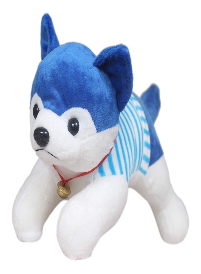 Tickles Blue Cute Soft Stuffed Plush Animal Dressed Laying Husky Dog (Color:Blue Size:32 cm) (Made in India) - Image 1