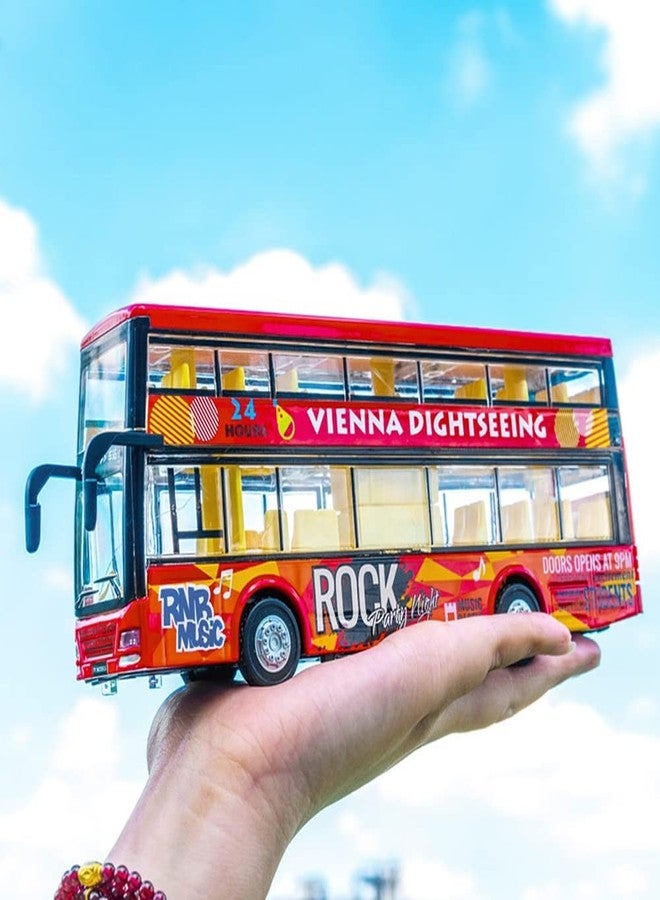 DEUSON ECOM Double Decker Long Bus Toys for Kids Diecast Metal London Bus Light & Music Open Door Collection, Yellow - Image 4
