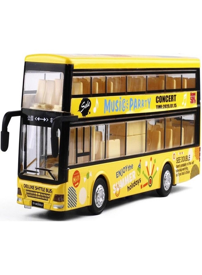 DEUSON ECOM Double Decker Long Bus Toys for Kids Diecast Metal London Bus Light & Music Open Door Collection, Yellow - Image 1