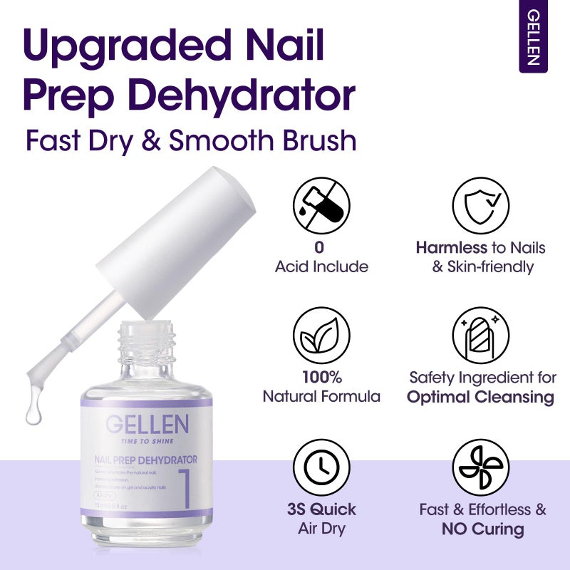GELLEN Nail Dehydrator for Acrylic and Gel Nail Polish Prevent Lifting, 15ml Acid-Free Nail Prep Dehydrator Base Varnish Manicure Bonder Liquid for UV Gel Supplies Set Home Salon Use - Image 2