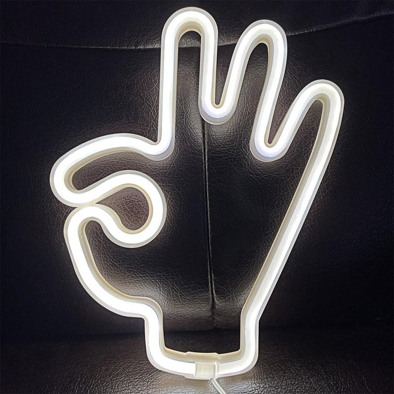 Luckam OK Gesture Neon Light Sign, USB or 3 AA Battery Powered Neon Sign, LED Light Art Wall Decoration for Bedroom, Room, Wall Decor Party Birthday - Image 1