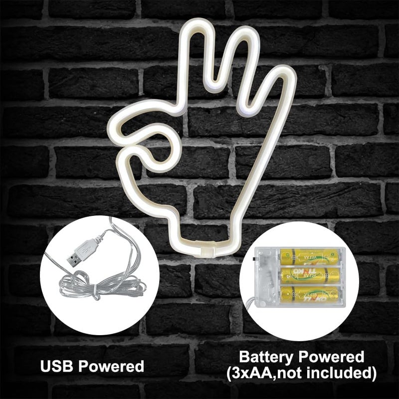 Luckam OK Gesture Neon Light Sign, USB or 3 AA Battery Powered Neon Sign, LED Light Art Wall Decoration for Bedroom, Room, Wall Decor Party Birthday - Image 4