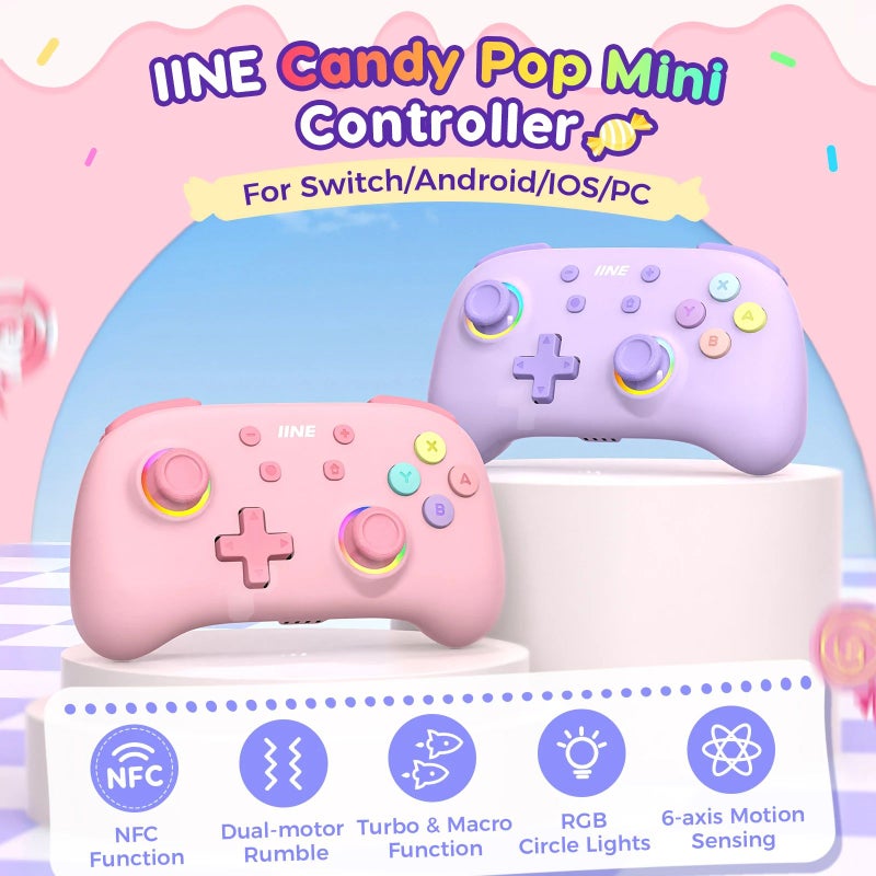 Iine Candy Pop L981 Wireless Bluetooth Wake-Up Pro Wizard Controller for Switch, Pink - Image 2