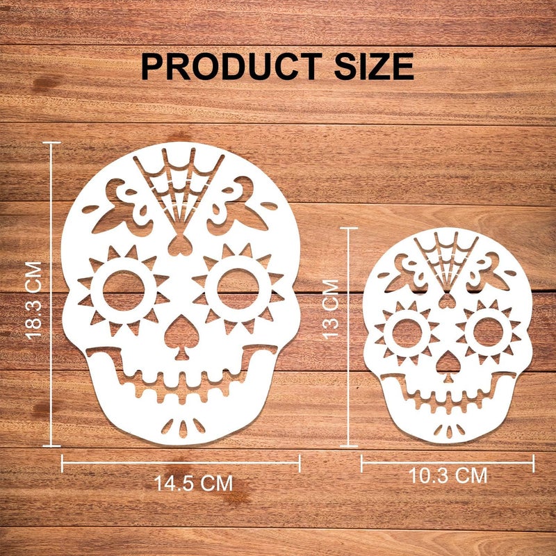 Konsait 8Pack Day of The Dead Cake Stencils Templates, Sugar Skull Cake Stencils Día de Los Muertos Mexican Party Halloween Reusable Cake Cookies Baking Painting Mold Tools, Small & Large Sizes - Image 2
