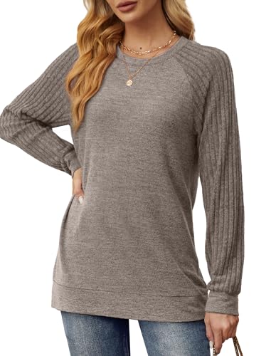 Saloogoe Sweatshirts for Women Loose Fit Tunic Tops Lightweight Sweaters Pull Over Work Tops Plus Size Chocolate Brown Fall Clothes Clothing XXL - Image 2