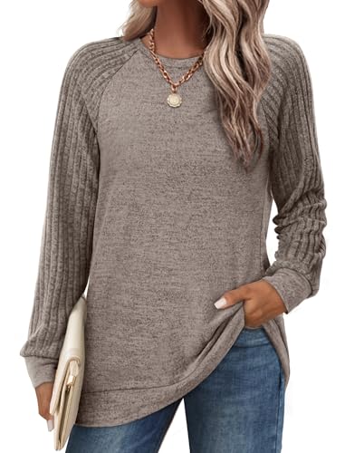 Saloogoe Sweatshirts for Women Loose Fit Tunic Tops Lightweight Sweaters Pull Over Work Tops Plus Size Chocolate Brown Fall Clothes Clothing XXL - Image 1