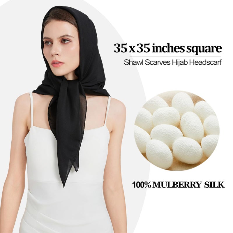 Nonakgado black silk head scarf-women's 35'' square 100% mulberry silk hair neck scarf for wrapping at night(FJ-Black) - Image 2