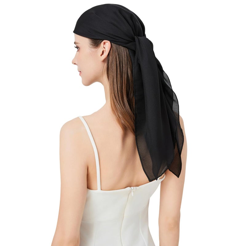 Nonakgado black silk head scarf-women's 35'' square 100% mulberry silk hair neck scarf for wrapping at night(FJ-Black) - Image 1