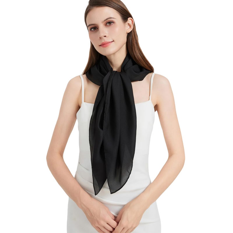 Nonakgado black silk head scarf-women's 35'' square 100% mulberry silk hair neck scarf for wrapping at night(FJ-Black) - Image 4