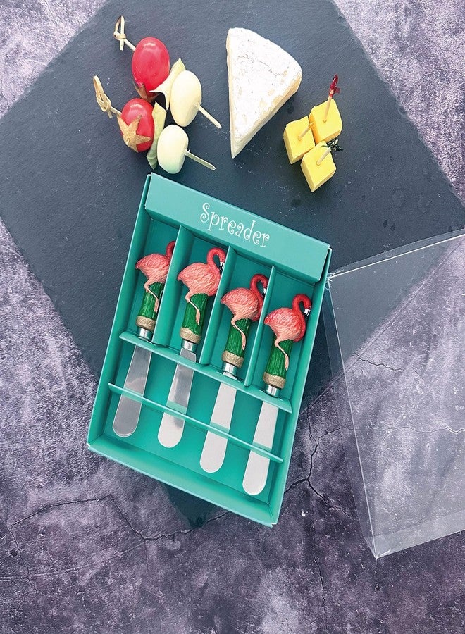 سوبريم هاوس ويرز ملاعق فرد الجبن فلامنجو من سوبريم هاوسويرز، بمقابض راتنجية مطلية يدويًا وشفرات من الفولاذ المقاوم للصدأ لفرد الجبن الكريمي أو الزبدة أو المربى أو الساندويتش، طقم من 4 قطع - Image 4