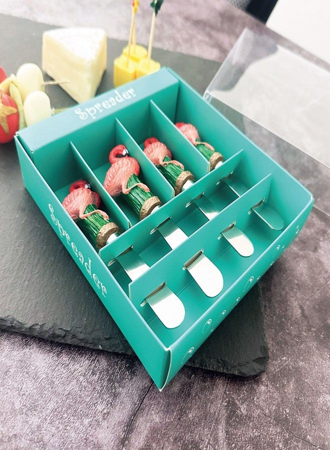 سوبريم هاوس ويرز ملاعق فرد الجبن فلامنجو من سوبريم هاوسويرز، بمقابض راتنجية مطلية يدويًا وشفرات من الفولاذ المقاوم للصدأ لفرد الجبن الكريمي أو الزبدة أو المربى أو الساندويتش، طقم من 4 قطع - Image 5