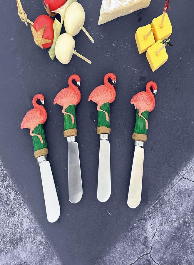 سوبريم هاوس ويرز ملاعق فرد الجبن فلامنجو من سوبريم هاوسويرز، بمقابض راتنجية مطلية يدويًا وشفرات من الفولاذ المقاوم للصدأ لفرد الجبن الكريمي أو الزبدة أو المربى أو الساندويتش، طقم من 4 قطع - Image 3