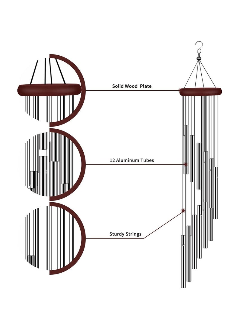 Generic Outside Wind Chimes, Wind Chimes Outdoor Clearance with 12 Aluminum Alloy Tubes and Hook, Memorial Wind Chimes Gift Decoration for Home, Patio, Garden, Outdoor  - Image 2