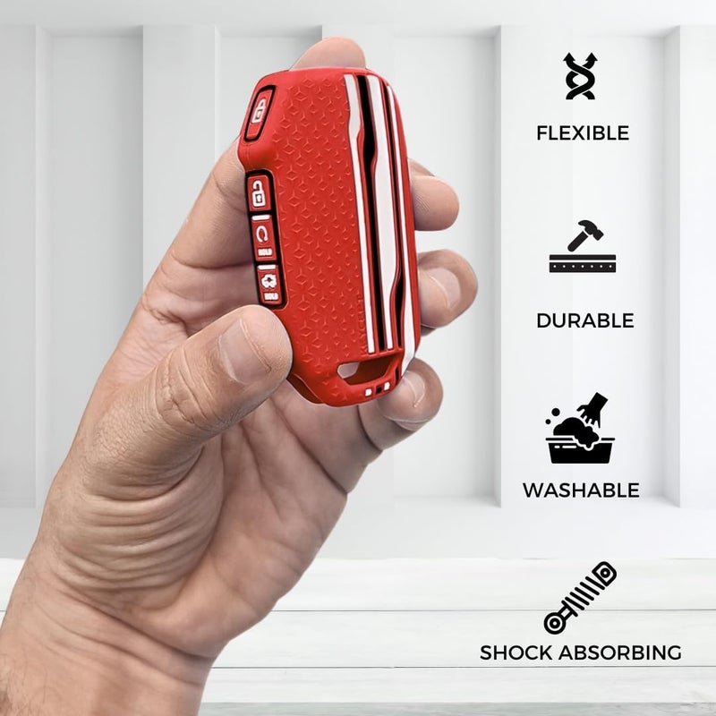 Keycept™ Tristar Key Cover for Kia Seltos 2024, 2023 Facelift HTX | Sonet Facelift | Carens | Carens Clavis | X Line | Carens Prestige 4 Button Smart Key (Red) - Image 3