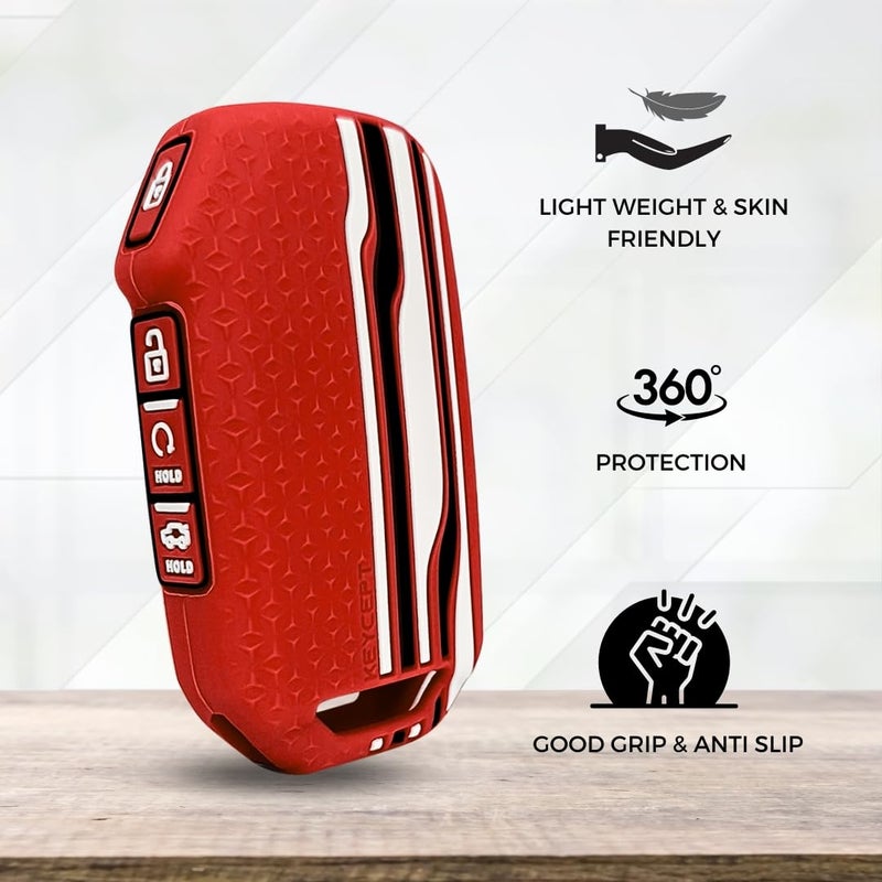 Keycept™ Tristar Key Cover for Kia Seltos 2024, 2023 Facelift HTX | Sonet Facelift | Carens | Carens Clavis | X Line | Carens Prestige 4 Button Smart Key (Red) - Image 4