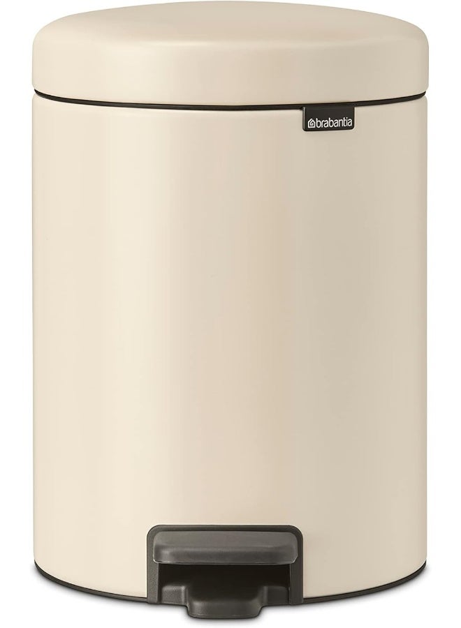 Brabantia NewIcon 5L Pedal Bin - Soft Beige Bathroom Trash Can with Soft-Close Lid - Image 1