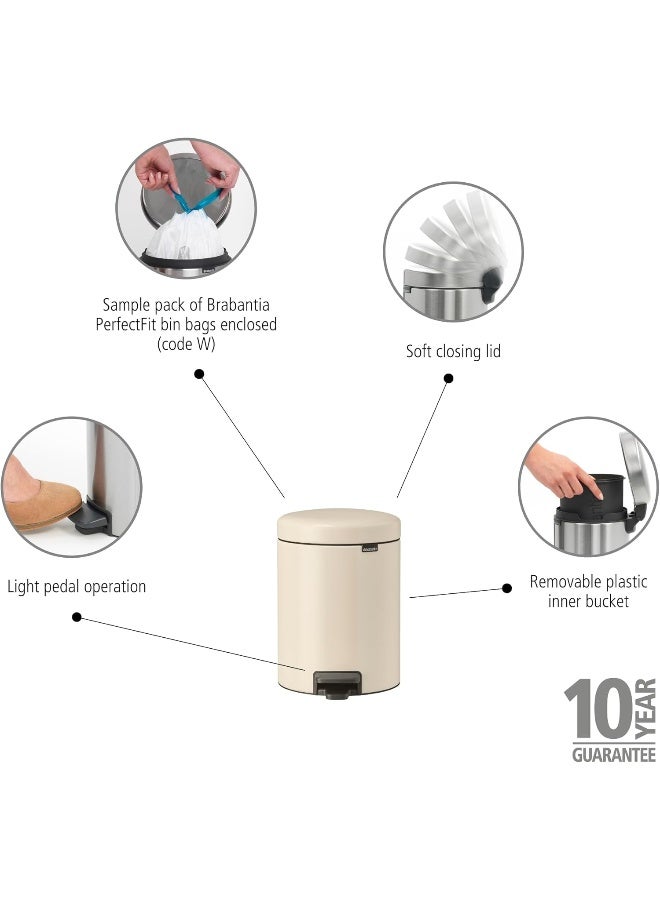 Brabantia NewIcon 5L Pedal Bin - Soft Beige Bathroom Trash Can with Soft-Close Lid - Image 2