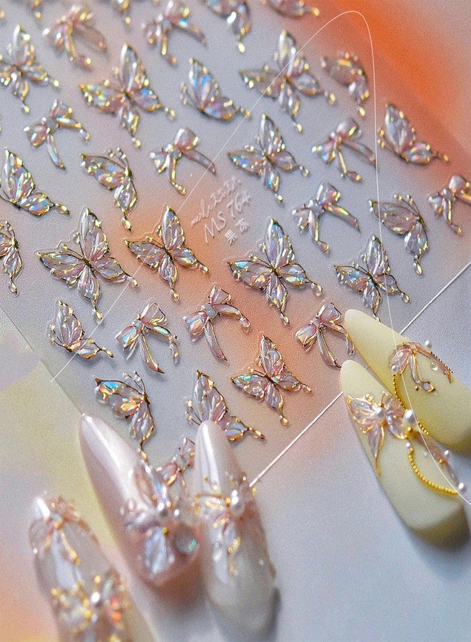 TailaiMei Butterflies Nail Stickers, Jelly Glitter Design Self-Adhesive Nail Art Decals for DIY Nail Decorations (512) - Image 1