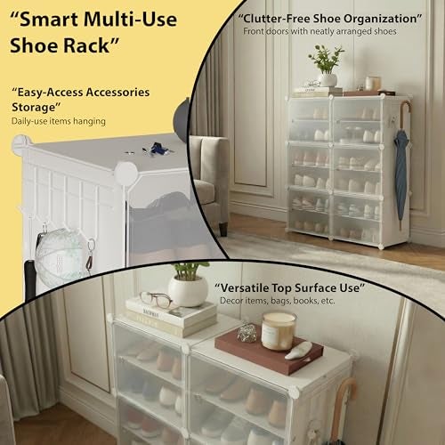 ALOXE DIY Foldable Shoe Rack | 6 Layer Plastic Shoes Rack with Door Cover | Multipurpose Stand for Home & Entryway (White) - Image 5