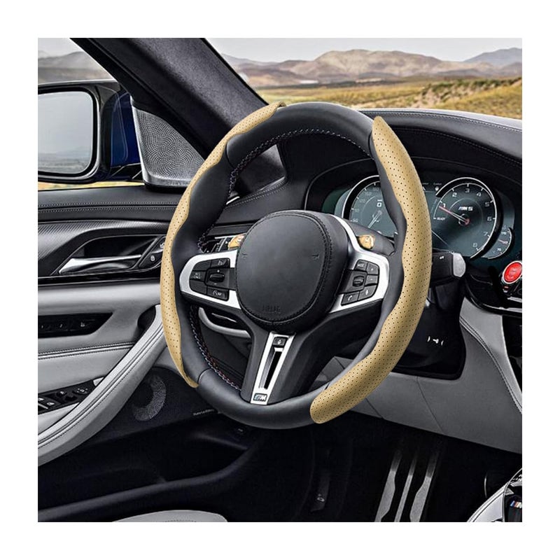 LoyaForba Car Steering Wheel Cover Universal 15 Inch Leather Segmented Auto Steering Wheel Protector AntiSlip and Soft Breathable Car Interior Accessories for Most Vehicle SUV Truck Beige - Image 3