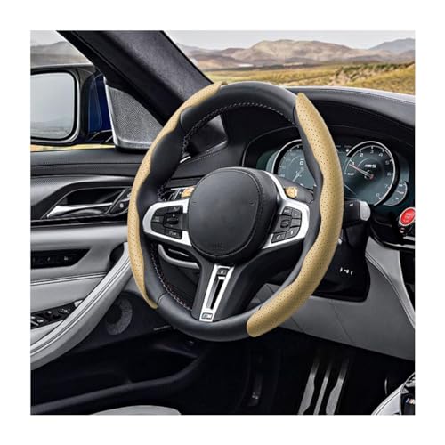 LoyaForba Car Steering Wheel Cover Universal 15 Inch Leather Segmented Auto Steering Wheel Protector AntiSlip and Soft Breathable Car Interior Accessories for Most Vehicle SUV Truck Beige - Image 1