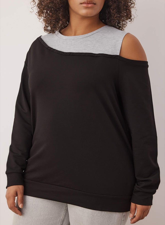 trendyol Black Crew Neck Shoulder Detail Fine Knitting Plus Size Sweatshirt - Image 3