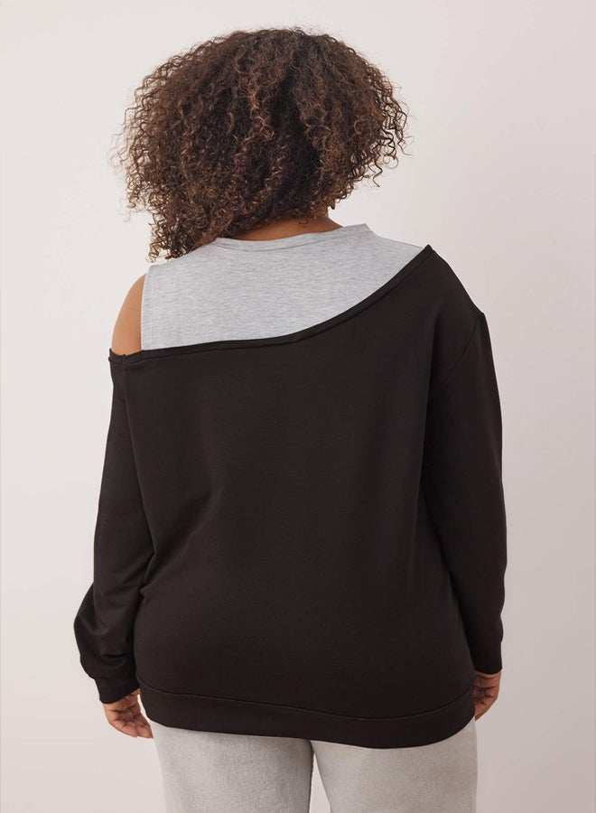 trendyol Black Crew Neck Shoulder Detail Fine Knitting Plus Size Sweatshirt - Image 4