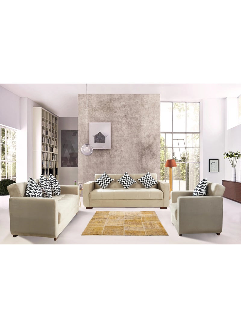 Living room set: Sofa measuring 210*100*80 cm - 2-seater sofa measuring 150*100*80 cm - Armchair measuring 90*100*80 cm - 5 cushions