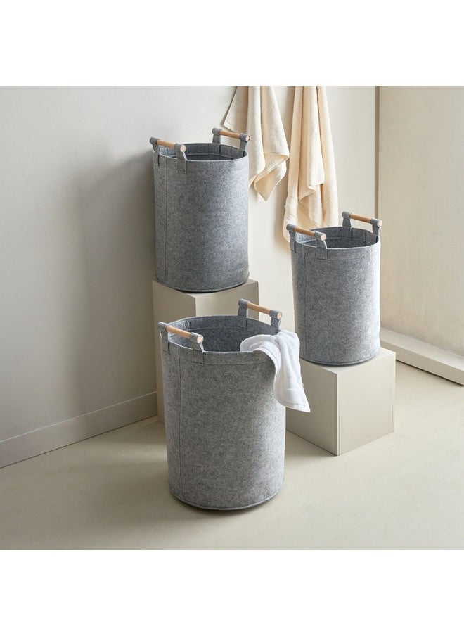Home Box طقم سلال غسيل مصنوعة من الفelt مكون من 3 قطع مع مقبض خشبي 41 x 55 x 41 سم  - Image 2