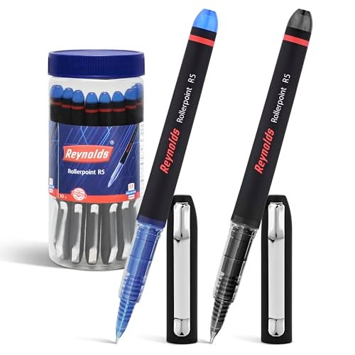 Reynolds R5 8 BLUE 2 BLACK RollerBall Pens| Roller PEN WITH COMFORTABLE GRIP | BLUE ROLLER BALL PENS FOR WRITING | PEN FOR PROFESSIONALS | 0.5 mm TIP SIZE - Image 1